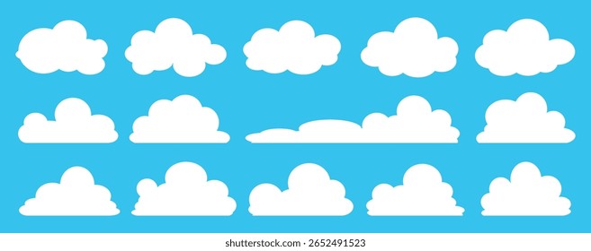 Collection of white cloud illustrations. Vector set of cartoon clouds in flat design.Cloud.