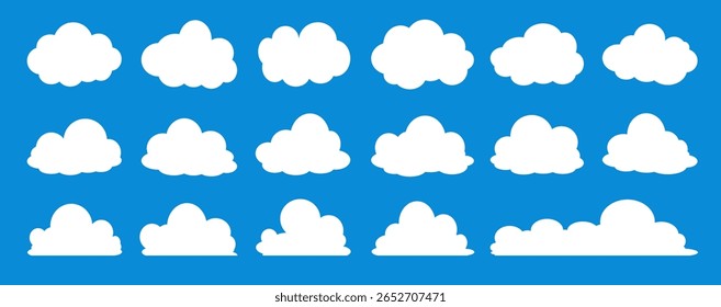 Collection of white cloud illustrations. Vector set of cartoon clouds in flat design.Cloud.