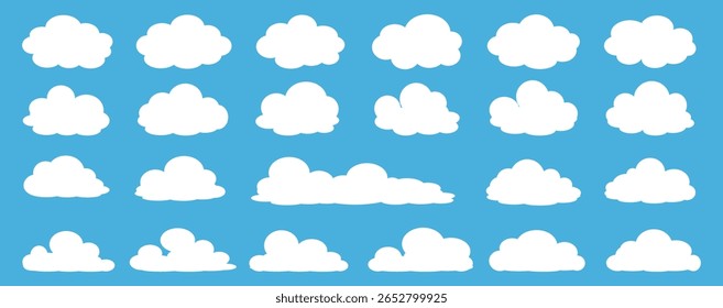 Collection of white cloud illustrations. Vector set of cartoon clouds in flat design.Cloud.