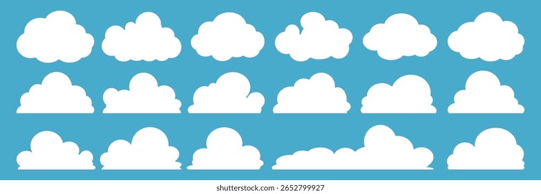 Collection of white cloud illustrations. Vector set of cartoon clouds in flat design.Cloud.