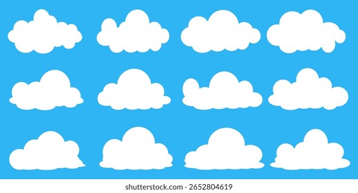 Collection of white cloud illustrations. Vector set of cartoon clouds in flat design.Cloud.