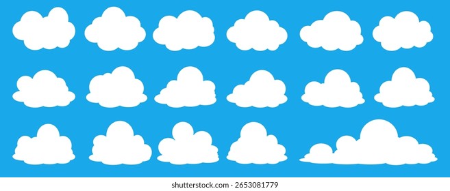 Collection of white cloud illustrations. Vector set of cartoon clouds in flat design.Cloud.