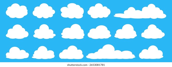 Collection of white cloud illustrations. Vector set of cartoon clouds in flat design.Cloud.
