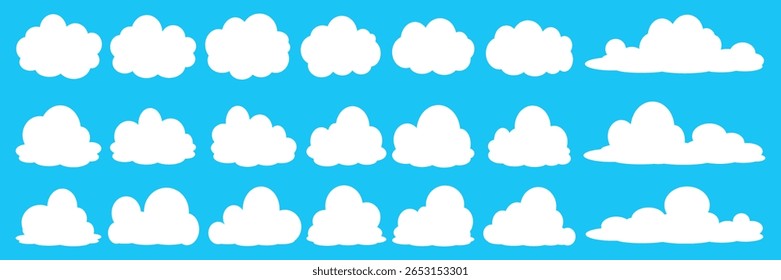 Collection of white cloud illustrations. Vector set of cartoon clouds in flat design.Cloud.