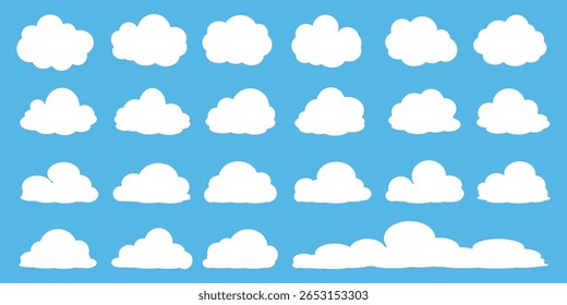 Collection of white cloud illustrations. Vector set of cartoon clouds in flat design.Cloud.