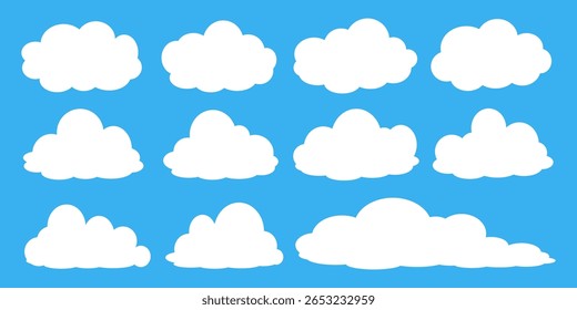 Collection of white cloud illustrations. Vector set of cartoon clouds in flat design.Cloud.