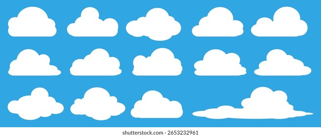 Collection of white cloud illustrations. Vector set of cartoon clouds in flat design.Cloud.