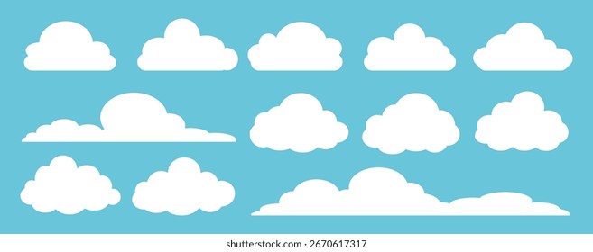 Collection of white cloud illustrations. Vector set of cartoon clouds in flat design.Cloud.