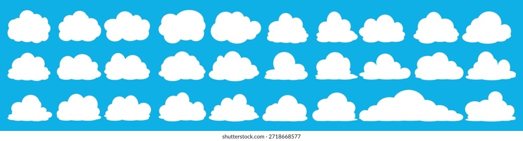 Colección de ilustraciones de nube blanca. Conjunto de Vector de nubes de dibujos animados en diseño plano.