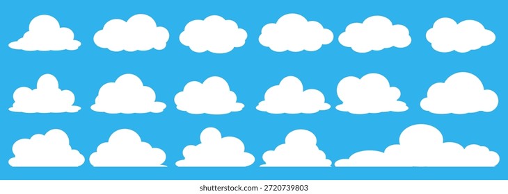 Colección de ilustraciones de nube blanca. Conjunto de Vector de nubes de dibujos animados en diseño plano.