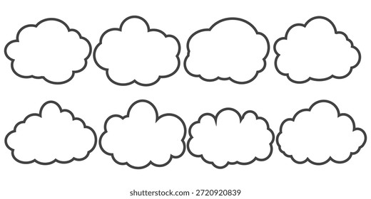 Colección de ilustraciones de nube blanca. Conjunto de Vector de nubes de dibujos animados en diseño plano.