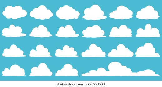 Colección de ilustraciones de nube blanca. Conjunto de Vector de nubes de dibujos animados en diseño plano.