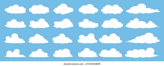 Colección de ilustraciones de nube blanca. Conjunto de Vector de nubes de dibujos animados en diseño plano.