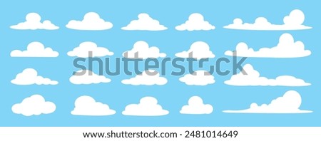 Collection of white cloud illustrations. Vector set of cartoon clouds in flat design.Cloud.