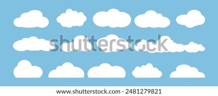 Collection of white cloud illustrations. Vector set of cartoon clouds in flat design.Cloud.