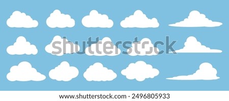 Collection of white cloud illustrations. Vector set of cartoon clouds in flat design.Cloud.