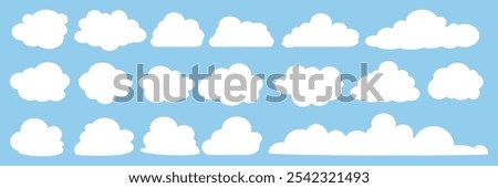 Collection of white cloud illustrations. Vector set of cartoon clouds in flat design.Cloud.