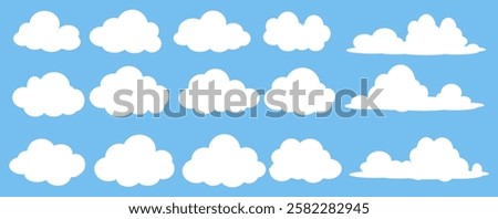 Collection of white cloud illustrations. Vector set of cartoon clouds in flat design.Cloud.