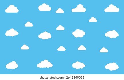 Collection of white cloud illustrations.Vector set white flat clouds, sky, vector clouds, clouds collection on blue background..