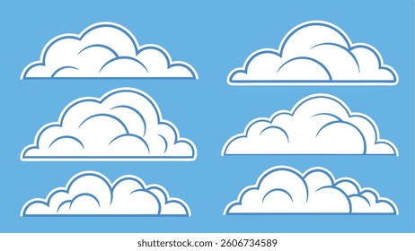 Collection of White Cloud Shapes Simple, Cartoon-Style Cloud Illustrations for Design Projects