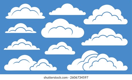 Collection of White Cloud Shapes Simple, Cartoon-Style Cloud Illustrations for Design Projects