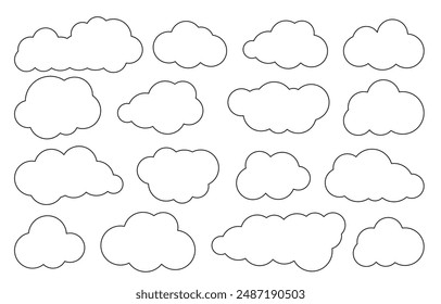 Colección de contorno de corte de Vector de nubes blancas. Formas de nube de Vector establecidas.