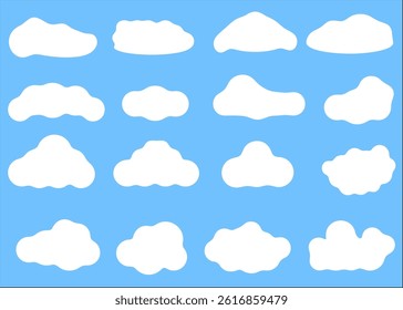 Collection of white clouds illustrations. Vector set of cartoon clouds in flat design.Clouds with rain.PNG