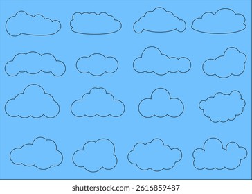 Collection of white clouds illustrations. Vector set of cartoon clouds in flat design.Clouds with rain.PNG
