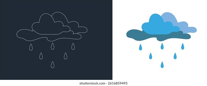 Collection of white clouds illustrations. Vector set of cartoon clouds in flat design.Clouds with rain.PNG