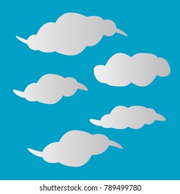 collection of white clouds set illustration isolated on blue background