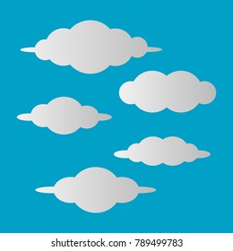 collection of white clouds set illustration isolated on blue background