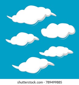 collection of white clouds set illustration isolated on blue background