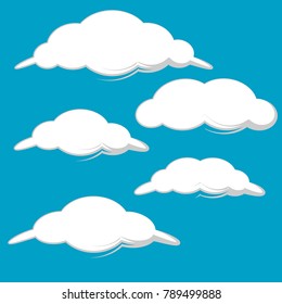 collection of white clouds set illustration isolated on blue background