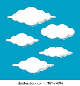 collection of white clouds set illustration isolated on blue background