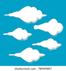 collection of white clouds set illustration isolated on blue background