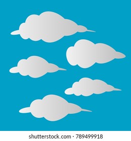 collection of white clouds set illustration isolated on blue background