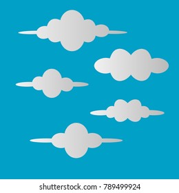 collection of white clouds set illustration isolated on blue background