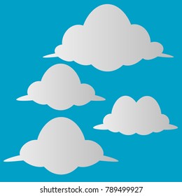 collection of white clouds set illustration isolated on blue background