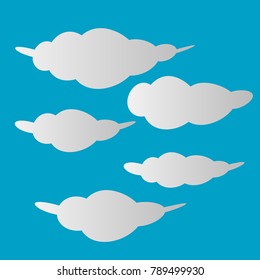 collection of white clouds set illustration isolated on blue background