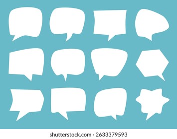 Coleção de bolhas de fala de comunicação branca, fundo azul claro