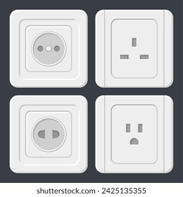 Collection of White Electrical Socket Icons. Design Graphics. Vector Collection. Power Socket Icon.