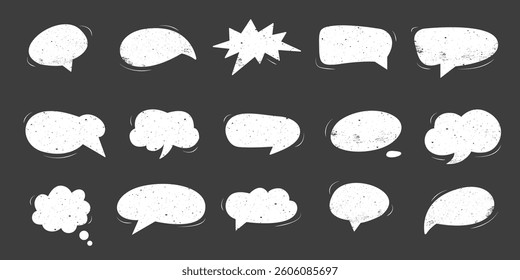 Collection of white empty speech bubbles for text, chats, message boxes or quotes on the black backgrounds. Vector set
