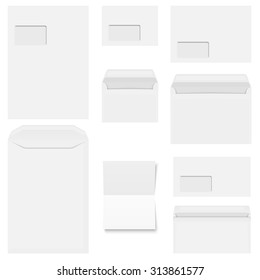 Collection of white envelopes with copy paper