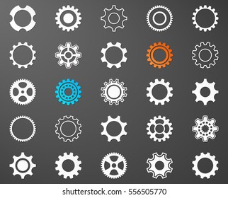 Collection of white gear wheel icons