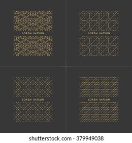 Collection of white geometric Frames  in trendy mono line style. Luxury Monogram and Emblem Elements.Golden frame design.Linear,art deco,vintage,hipster style.Vector illustration.Isolated on black