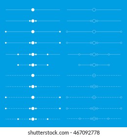 Collection of white geometric vector dividers, isolated on blue background. Dividers vector set. Isolated design elements.