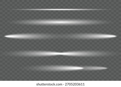 Collection of White Glowing Horizontal Light Streaks and Optical Flares