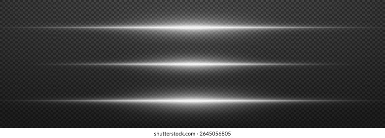 Collection of white horizontal glare. Laser beams of light, horizontal beams of light.EPS 10.