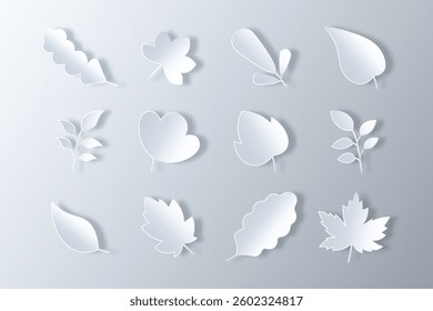 collection of white leaf vectors in papercut style