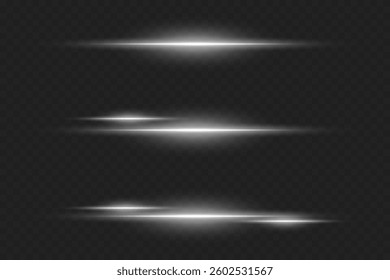 Collection of white light neon lines. Glowing laser lines.